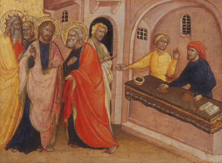 Pietro di Miniato (1366-1450), Chiamata di san Matteo,
predella di polittico. Prato, Galleria Comunale (Scala) Pietro di Miniato (1366-1450), Chiamata di san Matteo,
predella di polittico. Prato, Galleria Comunale (Scala)